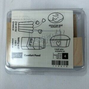 Stampin’ Up! COMFORT FOOD Popcorn Milk Donut Loaf Bread NEW Set Of 4 Cute Say